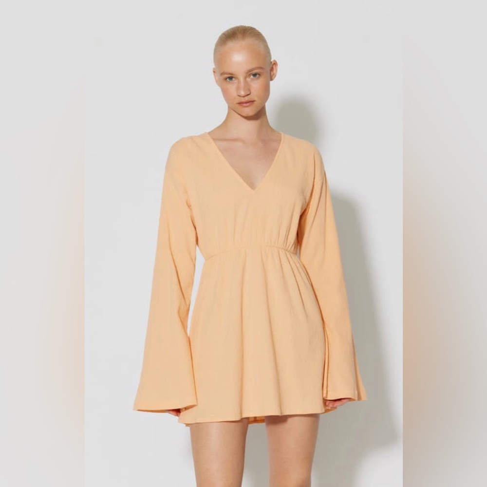 Something New Long Sleeve Cotton Gauze Minidress Coverup In Peach Fuzz XS NWT